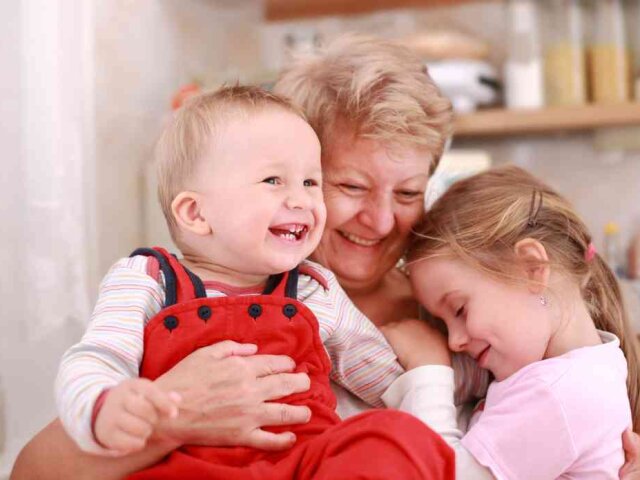 Happy children with granny