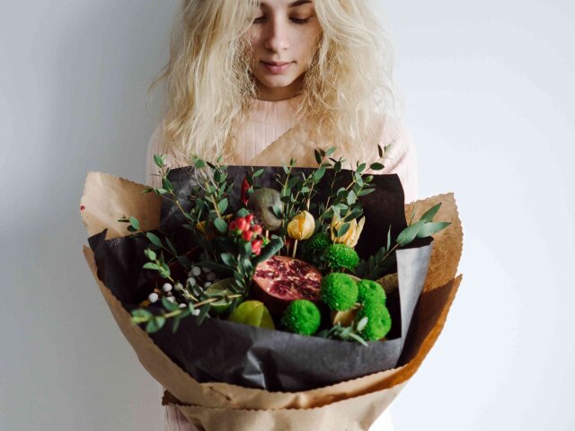 portrait of a girl with a bouquet