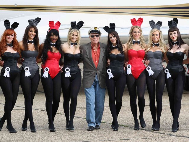 Hugh Hefner Arrives At Stansted Airport For Launch Of Playboy Club London