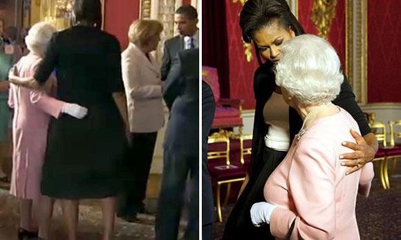 Мишель Обама обняла Елизавету II на официальном приеме