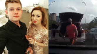 У Києві чоловік накинувся на молоду сім'ю з битою прямо посеред дороги (відео)
