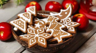Bowl of gingerbread cookies. Christmas mood