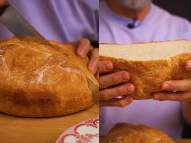 Хлеб на сковороде без яиц – получится 750-граммовая буханка