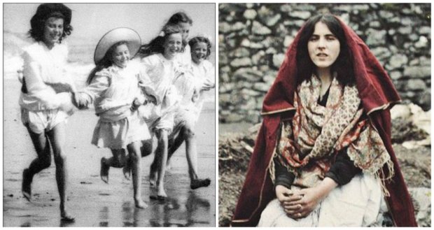 Подростки Шотландии и Ирландии: фото справа — одно из первых цветных, сделанных в Ирландии в 1913 го