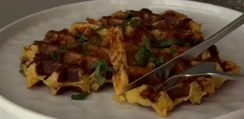 Творожные вафли с грибами и сыром