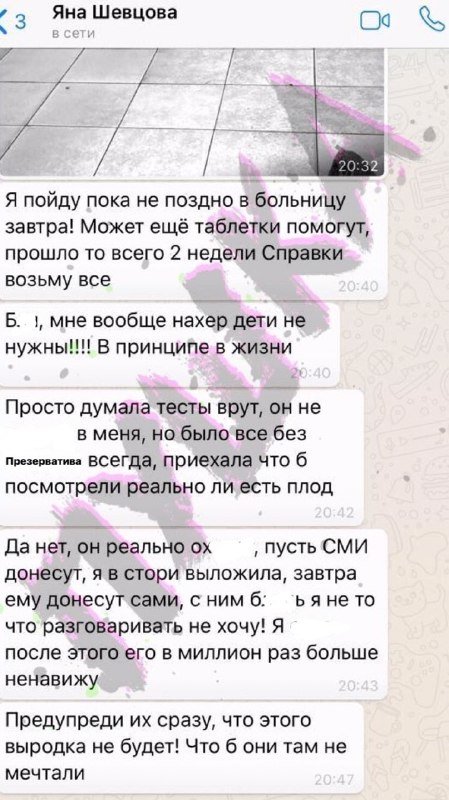 Скріншот повідомлень Яни Шевцової