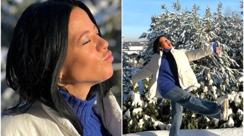 Широкие джинсы, теплый свитер и трендовый пуховик: экс-жена Потапа Горовая устроила модную  фотосессию на снегу