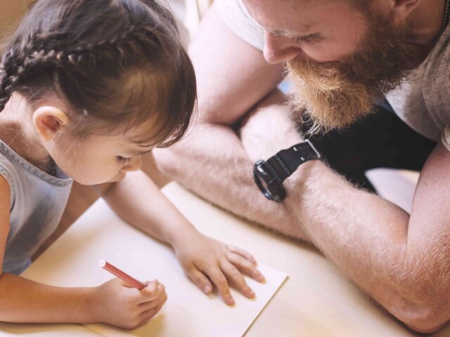 Family Father Daughter Love Parenting Teaching Drawing Togethern