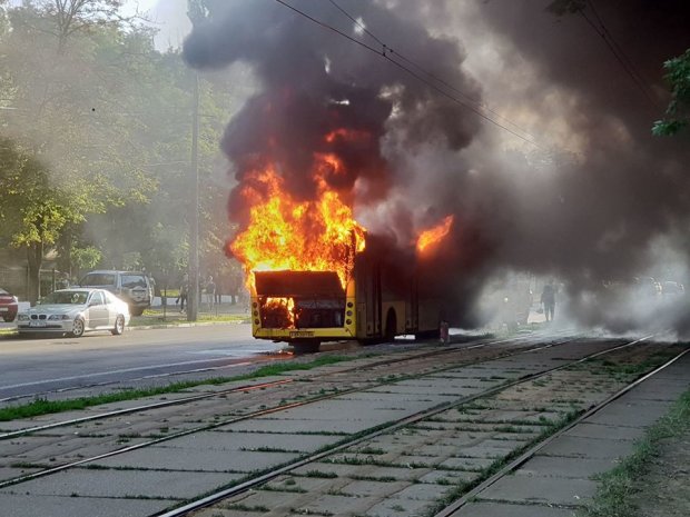 В Киеве сгорел автобус. Фото: Sergiy Blazhko