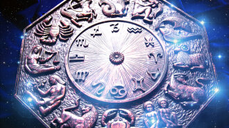Magic zodiac with astrology signs and blue stars