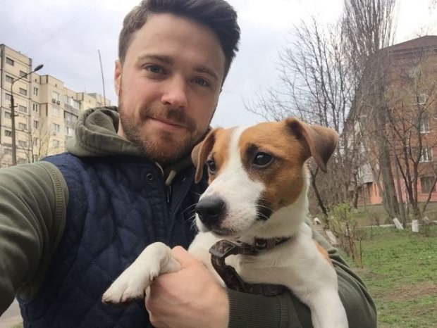 Александр Попов со своим псом Бенджамином