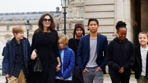 Angelina Jolie and children out in Paris