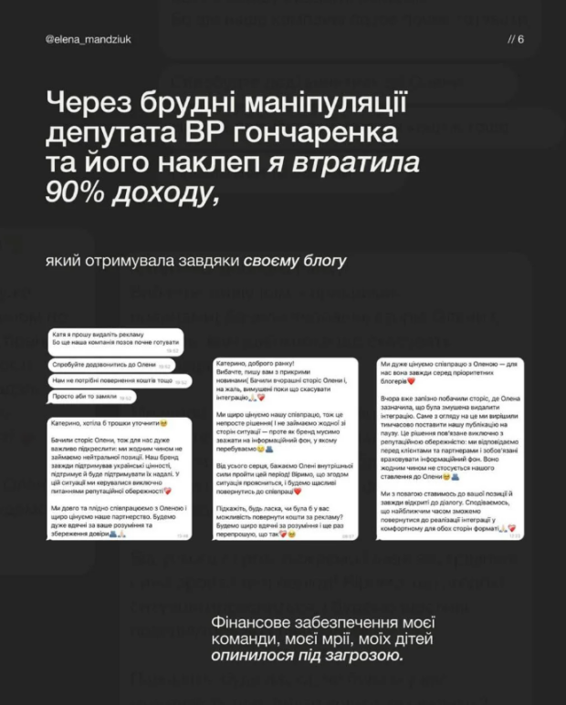 Скрін публікації Олени Мандзюк
