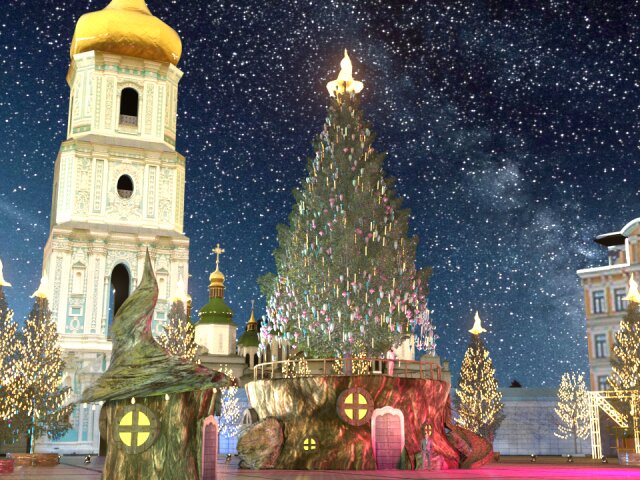 главная елка страны, украина, киев, софийская площадь, фото, видео