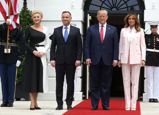 Дональд и Мелания Трамп и польский президент Анджей Дуда с супругой Агатой
