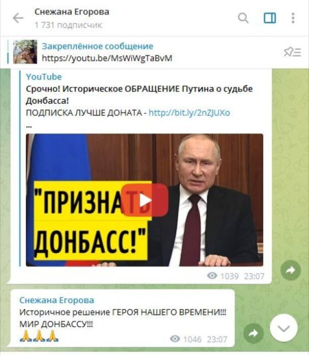 Снежана Егорова поддержала признанием Путиным "ЛНР" и "ДНР"