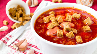 Traditional Ukrainian beetroot soup borsch