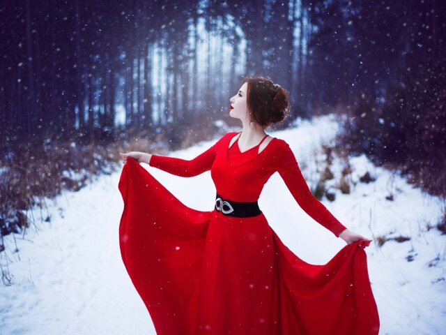 women-red-snow-winter-dress-romance-season-93034
