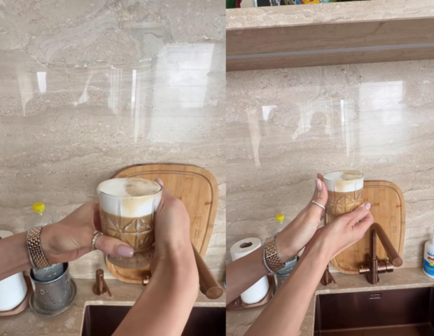 Леся Нікітюк готує Славі Дьомінові каву