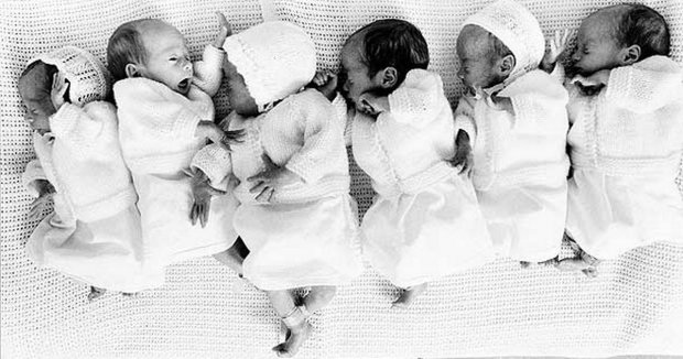 Шестерняшки Уолтон после рождения