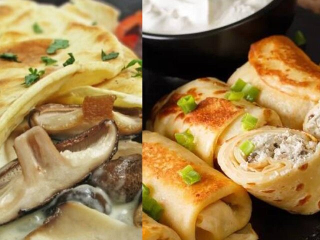 Млинці з сиром, грибами, куркою та баклажанами