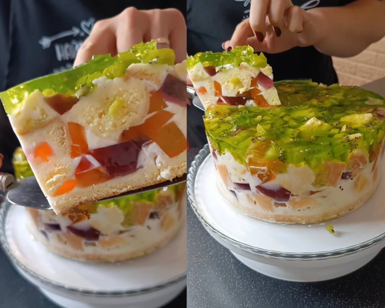 Желейный торт Битое стекло со сметаной
